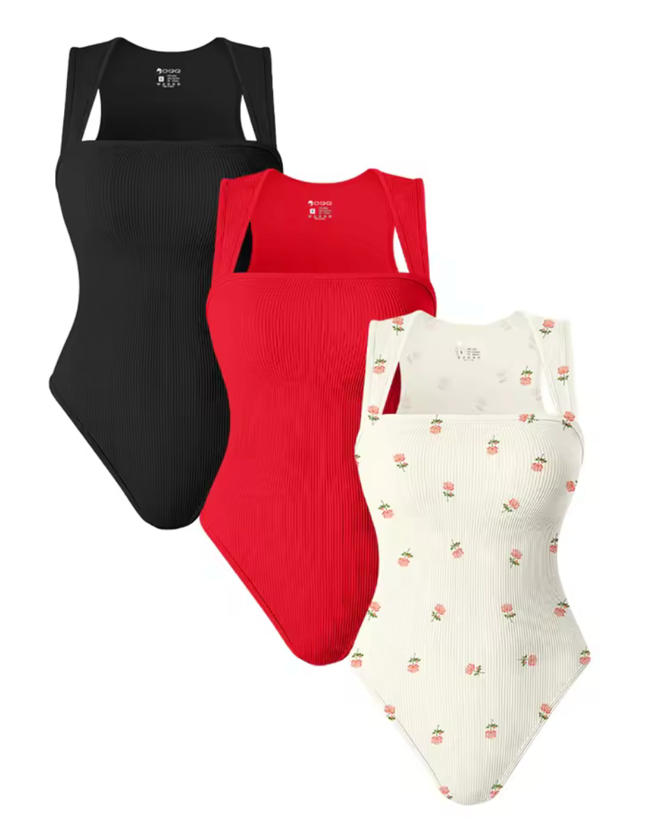 Lurevae™Summer New Fashion Square Collar Solid Color Sleeveless Bodysuit High Waist